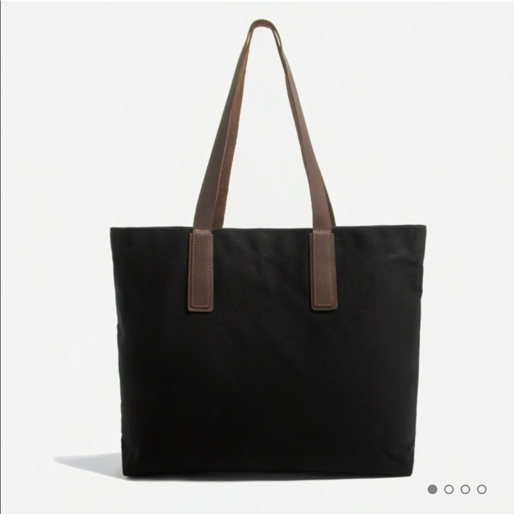 Everlane Black Canvas Tote with black Leather Straps
